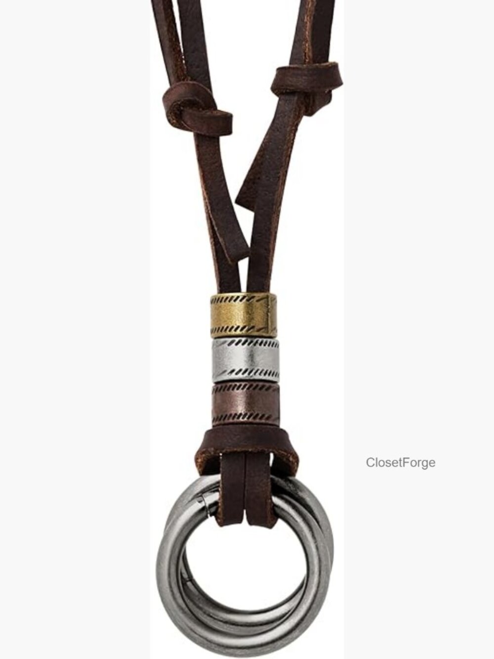 Boho Leather Necklace with Antique Tribal Pendant